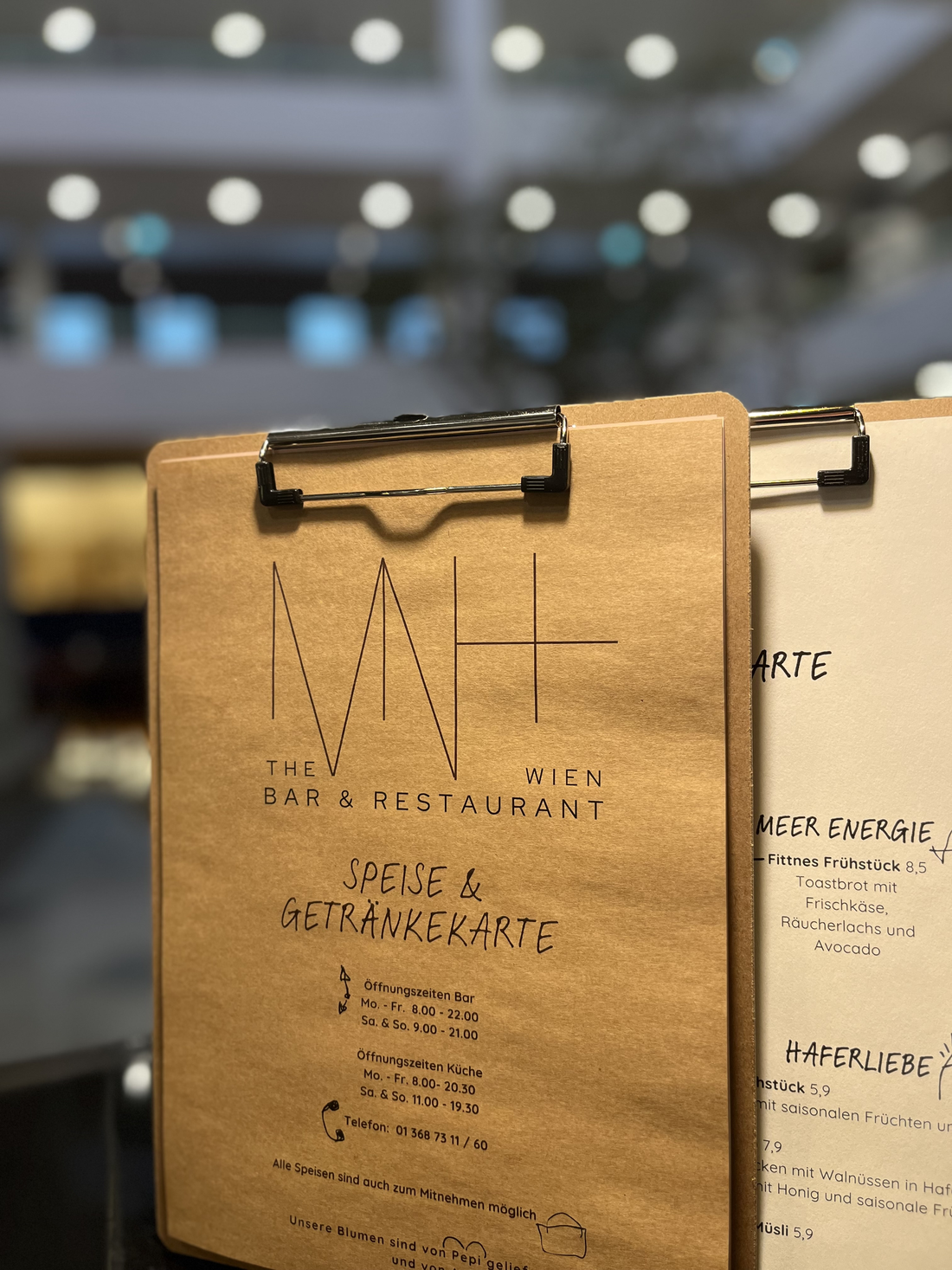 Speisekarte im The MNH Wien Bar & Restaurant